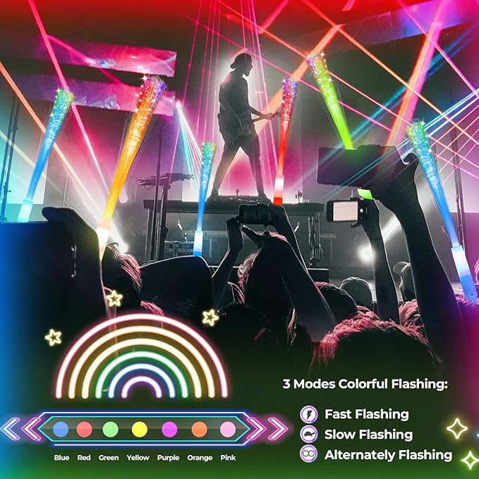 28 PCS Glow Fiber Wands Sticks, LED Light Wands, Glow in The Dark Party Supplies, Fiber Optic Wands, LED Flashing Sticks, Fiber Optic Light Wand Stick for Party, Wedding, Halloween & New Year