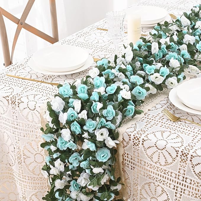 BLEUM CADE 12Pcs 98.4Ft Flower Garland Artificial Rose Vines for Bedroom, Cute Fake Hanging Flower Vines Floral Garland Decorations for Wedding Party Wall Room Decor Aesthetic