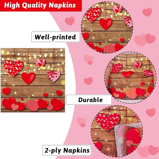 chiazllta 96 Pcs Valentine's Day Party Paper Plate and Napkins Valentine Party Heart Disposable Tableware Paper Dinnerware Valentines Party Decorations for Party Favors 24 Guests