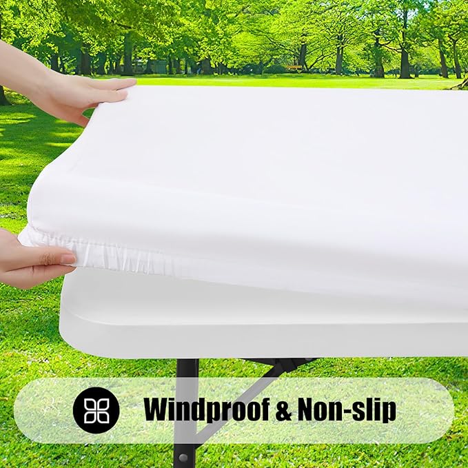 Smiry 2 Pack Rectangle Picnic Table Cloth, Waterproof Elastic Fitted Tablecloths, Washable Polyester Rectangular Patio Table Cover for Camping, Indoor and Outdoor (White, 24"x48")