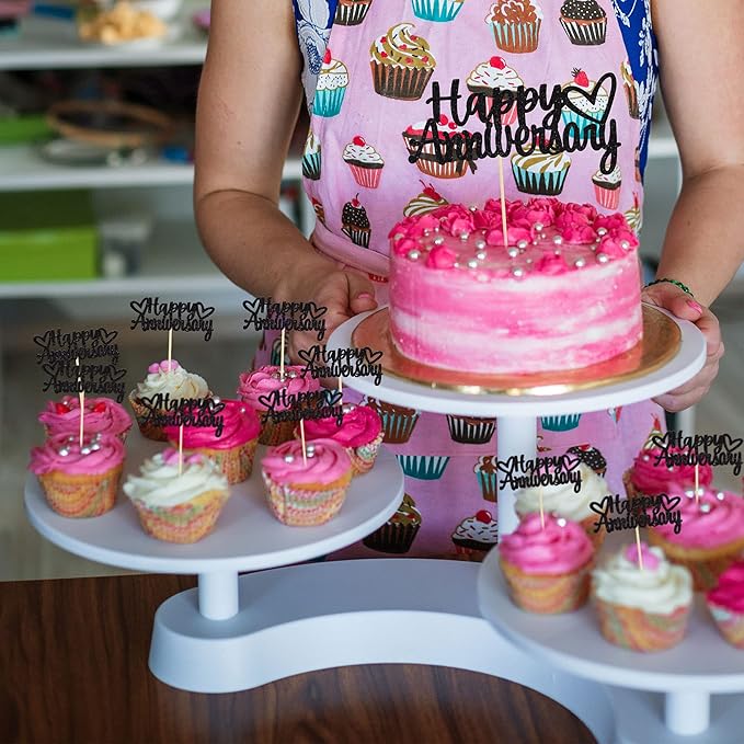 Gyufise 24 Pack Happy Anniversary Cupcake Toppers Black Glitter Anniversary Party Supplies Cake Decorations Wedding Celebration Party Decoration Supplies