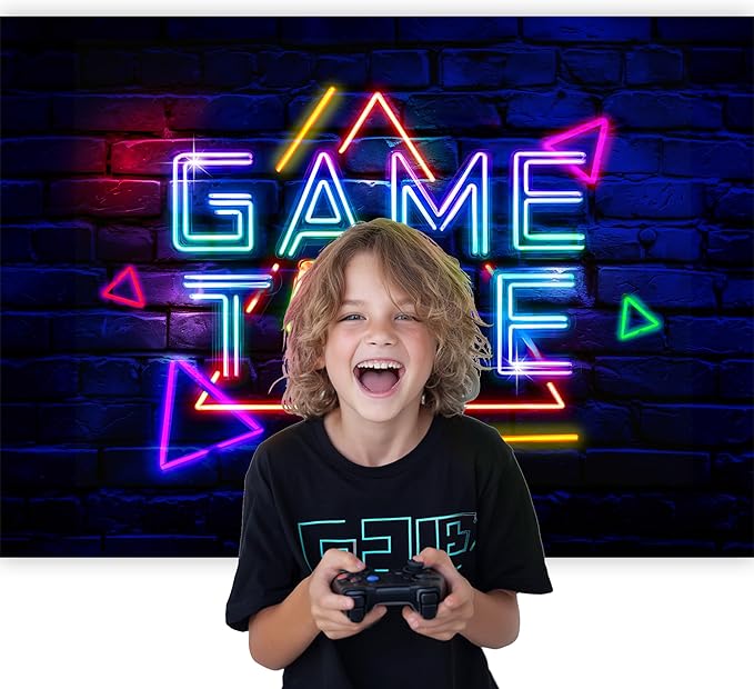 Imirell Neon Gaming Backdrop 7Wx5H Feet Coloful Video Games Gamer Teen Boys Birthday Photography Backgrounds Baby Shower Party Decorations Photo Shoot Playroom Decor Props Fabric