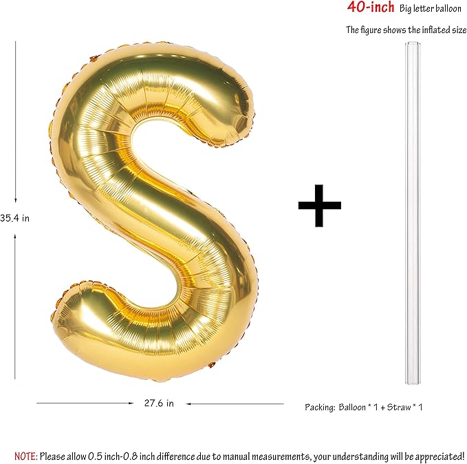 Letter Balloons 40 Inch Giant Jumbo Helium Foil Mylar for Party Decorations Gold S