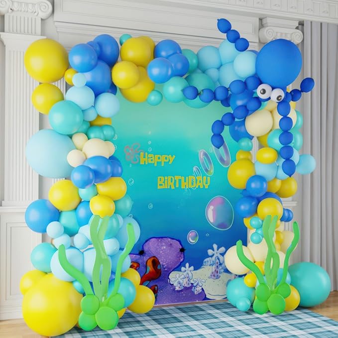 Sponge Cartoon balloons yellow and blue balloon garland arch kit 160+pcs with DIY Octopus balloon for Birthday baby shower Party decorations