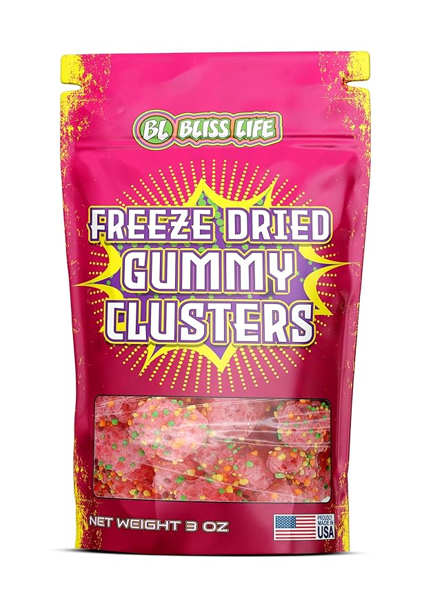 Bliss Life Freeze Dried Gummy Clusters Fruit Candy from TikTok, ASMR Crunchy Candy, Sweet and Sour Kids Snacks, Unique Novelty Snack for Kids 3OZ