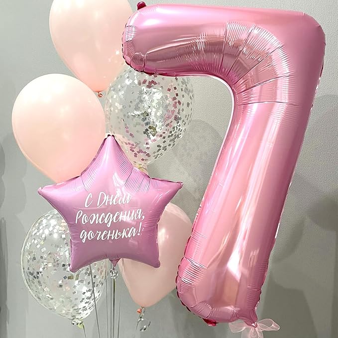 40 Inch Pink 7 Balloon Number, Giant Light Pink 7 Foil Balloons Set, Pastel Pink Macaron Digital 7 Balloons Helium 7th Birthday Balloons for Girls Women Princess 7 Year Old Birthday Party Decorations