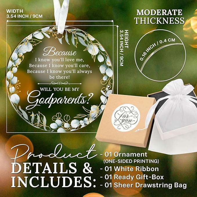 HEXMOZ Godparents Proposal Gift - Will You Be My Godparents Ornament - Godparent Gifts for Baptism, Catholic Godparent Ornament, Present from Godchild - Acrylic Christmas Ornaments 2026