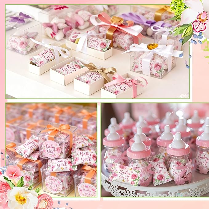 Naucoos Baby Girl Baby Shower Candy - 26.5 oz. Bag - 150 Individually Wrapped Hard to Soft Mints It's a Girl Pink Candy for Babies Shower Gender Reveal Party Favors Recovery Goodie Bags