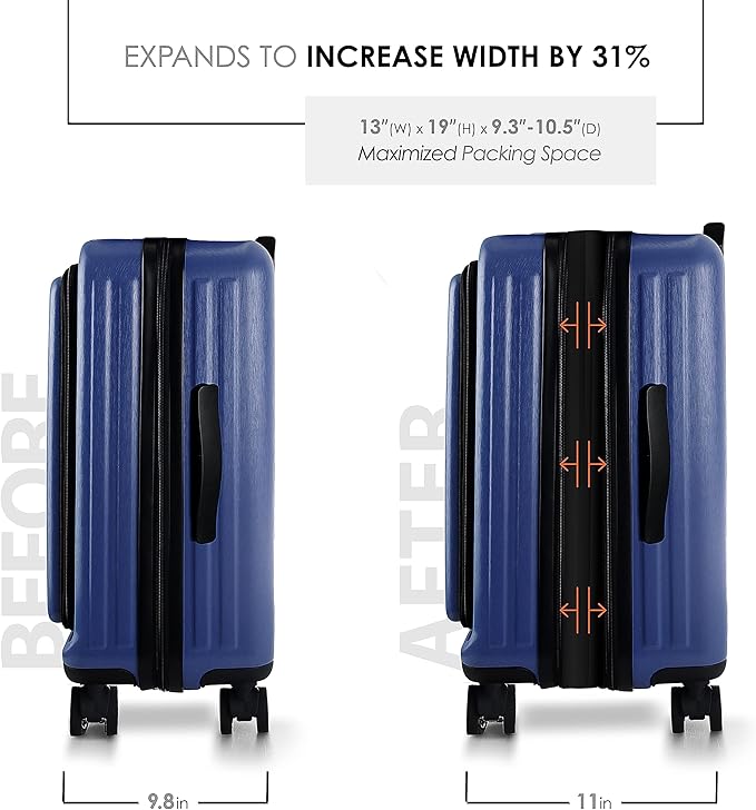 TRAVELARIM 20 Inch Carry On Luggage 22x14x9 Airline Approved, Carry On Suitcase with Wheels, Hard-shell Carry-on Luggage, Durable Luggage Carry-On, Navy Small Suitcase with Cosmetic Case