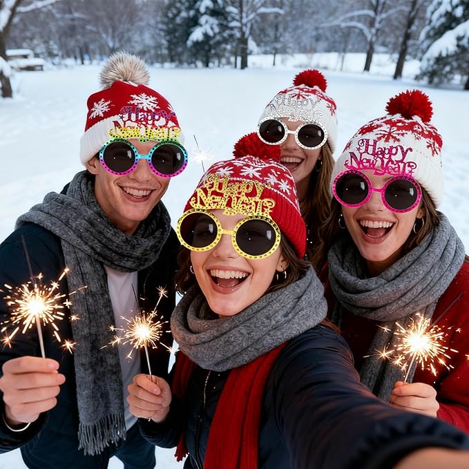 Happy New Year Eyeglasses 2026-8 Pack Party Supplies, Photo Booth Props for New Year's Eve Party Decor