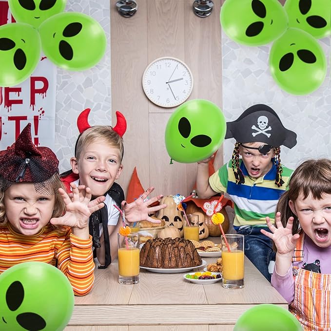 Whaline 65Pcs Alien Balloons Green Alien Party Latex Balloons UFO balloons Outer Space Aliens Decorations for Birthday Party Baby Shower Supplies Home Backdrop Decorations