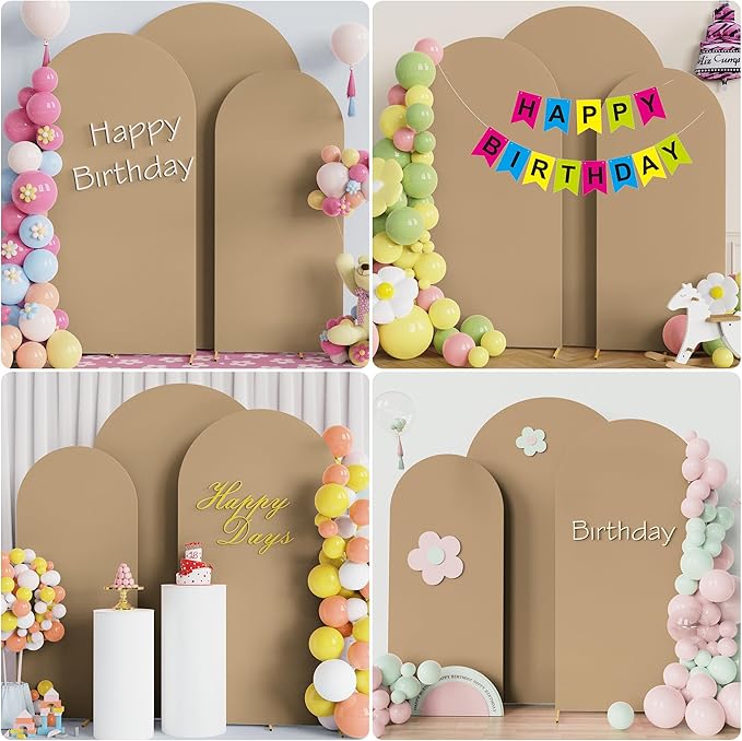 Wokceer Wedding Arch Backdrop Cover (7.2FT, 6.6FT, 6FT) Set of 3 Spandex Fitted Wedding Arch Stand Covers for Round Top Chiara Backdrop Stands Cover for Birthday Party Ceremony Decor Khaki