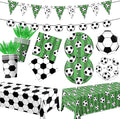 Soccer Party Tableware Set,142pcs Soccer Plates and Napkins Party Supplies Includes Banner, Plates, Cups, Napkins, Tablecloth for Boys Sports Theme Birthday Decorations,Serves 20