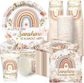 200 Pcs Rainbow Baby Shower Paper Plates Napkins Cups Baby Shower Party Supplies Tableware Set Boho Disposable Cup Napkin for 50 Guest Girls Spring Party Decoration
