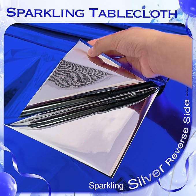 2 pcs Royal Blue Plastic Table Cloth 54" x 72" Iridescence Navy Blue Party Tablecloth Sparkly Table Covers for Graduation 4th of July Princess Birthday Winter Christmas Party Decoration