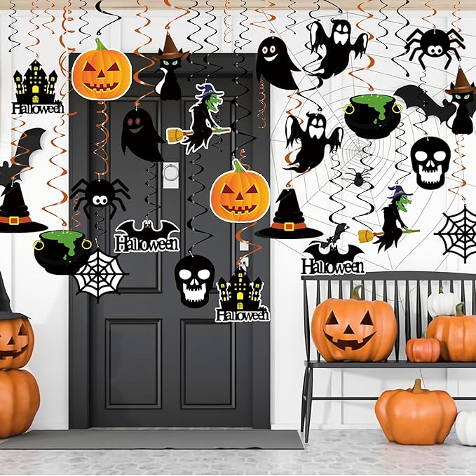Tifeson Halloween Decorations Hanging Swirl - 36 PCS Hanging Halloween Ceiling Streamers - Large Size Ghost Pumpkin Witches Swirls for Home Indoor Outdoor Party Office Decor Supplies