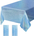 2 Pack Light Blue Iridescent Plastic Tablecloth Disposable 54 × 108 Inch Glitter Holographic Foil Table Cloth Plastic Laser Rectangle Table Cover for Birthday Wedding Disco Party