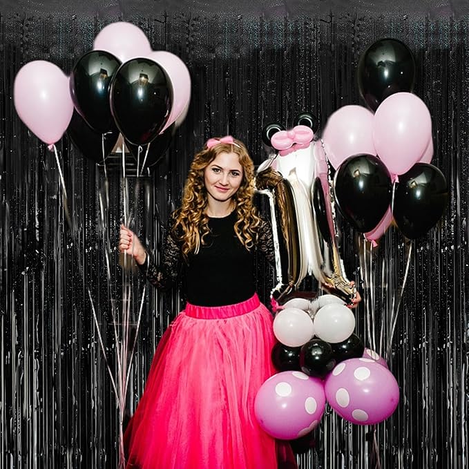 Tinsel Curtain Party Backdrop Black Birthday & Christmas Decor 5 Packs Glitter Foil Fringe Streamers for Photo Booth & Graduation