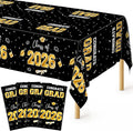 QZYL 4 Pack Graduation Decorations, 54" x 108" Black and Gold Rectangle Graduation Table Cloths, Plastic Tablecloth for College Congrats Grad, Disposable Grad Party Decorations for Class of 2026