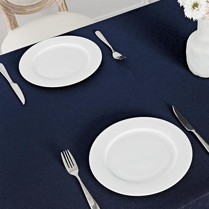 Rectangle Tablecloth Waterproof 60x84 inch Linen Textured Table Cloth Stain and Wrinkle Resistant Washable, Decorative Fabric Table Cover for Dining, Party and Camping, Navy Blue
