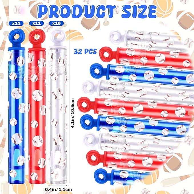 32 Pcs Baseball Bubble Wands Baseball Themed Party Favors for Adult Outdoor Summer Activity Birthday Gifts Carnival Goody Bag Stuffers Wedding Supplies