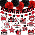 Red and Black Graduation Decorations 2026, 2026 Grad Banner and Congrats Grad Hanging Swirls, Red Graduation Banner Graduations Hanging Swirls College Graduations Party Decorations Class of 2026