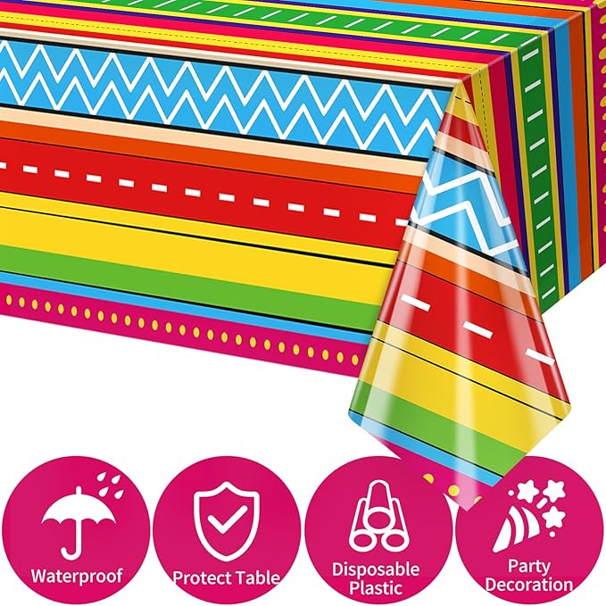 Hxezoc Cinco De Mayo Printed Tablecloths, 54 x 108 Inch Disposable Plastic Table Cover for Mexican Holiday Decorations Outdoor Indoor Party Supplies