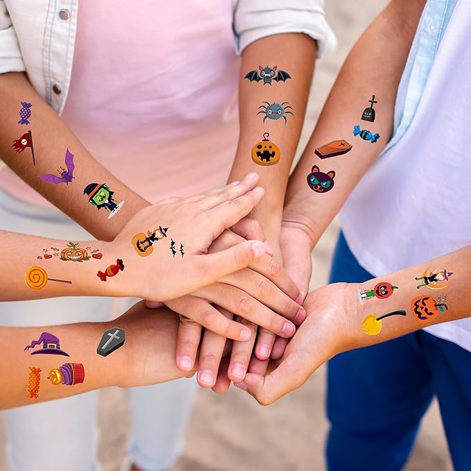 xutengy 208 Pcs Halloween Scar Temporary Tattoos for Kids， Halloween Assorted Treat or Trick Halloween Fake Tattoo Stickers for Boys Girls Goody Bag Stuffers Prizes Party Favors