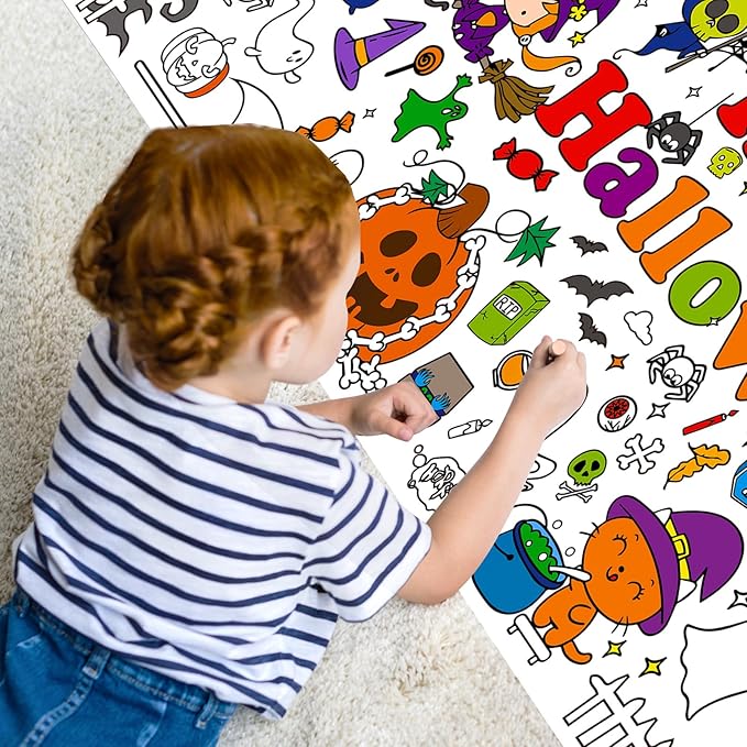 Halloween Coloring Tablecloth,30 x 72 Inches Giant Coloring Poster Halloween Paper Coloring Banner for Party Decorations