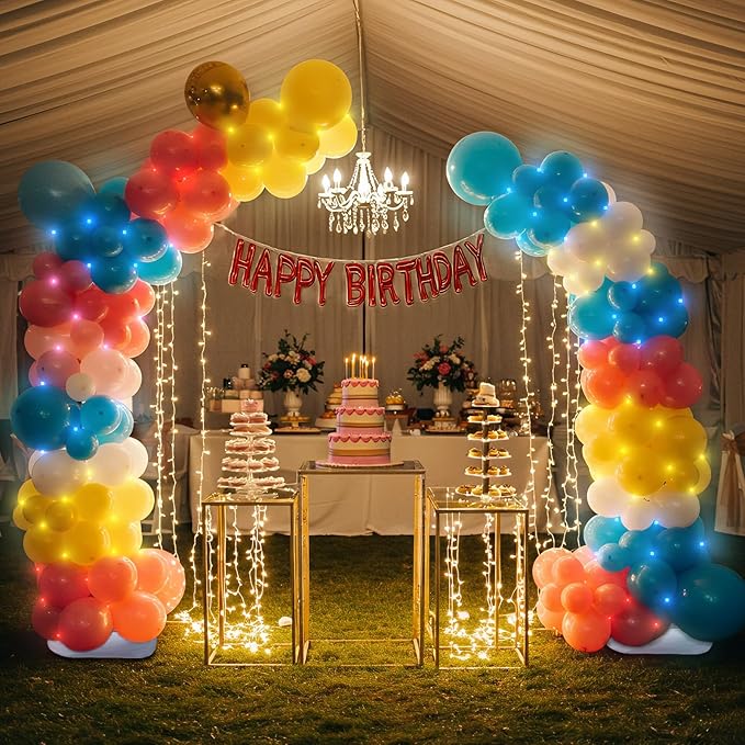 AerWo Lighted Balloon Arch Kit 9.35FT & 6FT, Free Bending Half Balloon Arch Stand with Base, Floor Gold Balloon Arch Frame for Wedding Birthday Party Baby Shower Yard Lawn Home Christmas Decorations