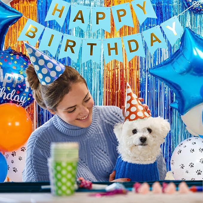 MYUPDALIN 2 Pack Blue Dog Party Decorations Foil Tinsel Photo Booth Prop Backdrop Fringe Curtains Birthday Party Supplies