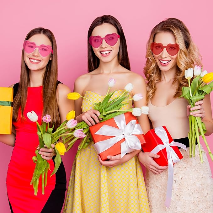 2/4/8/12/20 Pairs Heart Shaped Sunglasses Transparent Heart Glasses Rimless Trendy Eyewear for Valentines Party Favor