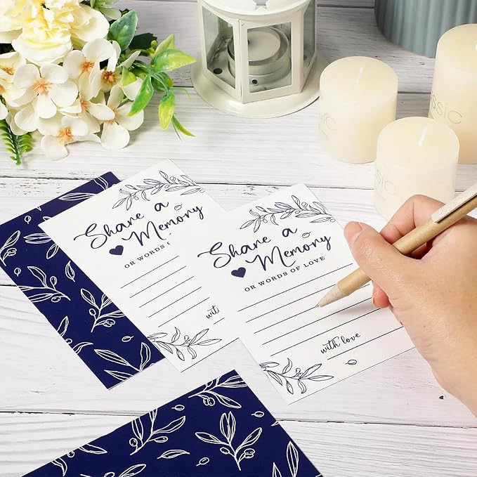 Pajean 50 Pcs Share a Memory Cards for Collections of Life, Memory Cards Box for Guest Ideas Funeral Graduation Wedding Bridal Shower Birthday Anniversary Retirement(Dark Blue)