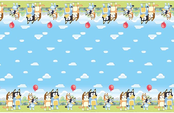 Unique Bluey Birthday Party Supplies - Rectangular Plastic Table Covers (Pack of 2) and Sticker