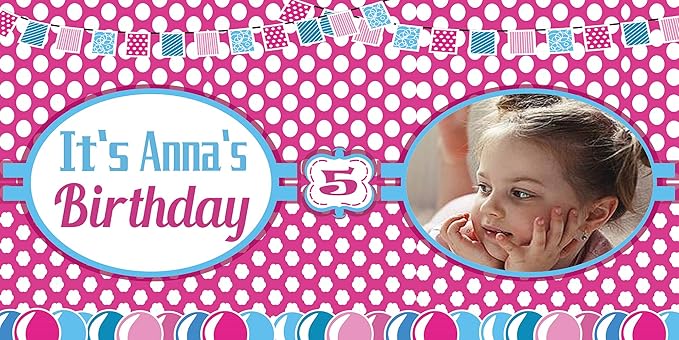 Happy Birthday Custom Vinyl Banner with Your Photos, Personalized Birthday Banner Sign for Children Newborn Baby Kids Celebration Backdrops Party Supplies Favors Props (Style-44, 8ft x 4ft)