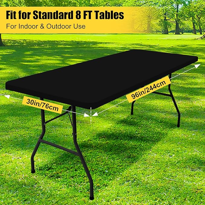 Smiry 2 Pack Rectangle Picnic Table Cloth, Waterproof Elastic Fitted Tablecloths, Washable Polyester Rectangular Patio Table Cover for Camping, Indoor and Outdoor (Black, 30"x96")