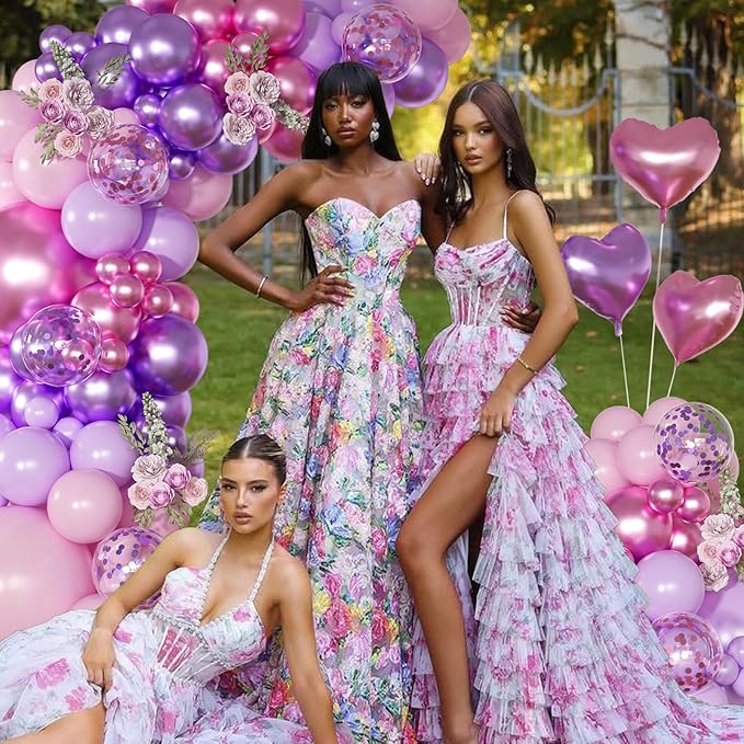 Pink Purple Balloon Garland Arch Kit,126Pcs Metallic Purple Rose Red Confetti Balloons with Heart Foil Balloon for Women Birthday Bridal Baby Shower Wedding Party Decoration
