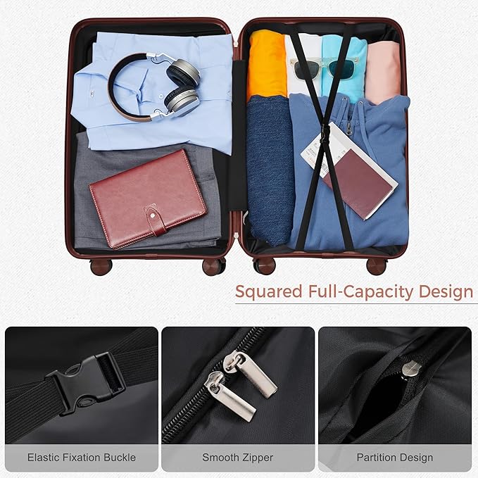 Hardshell Luggage Sets, Lightweight Wave Suitcases with Spinner Wheels, PP Ivory