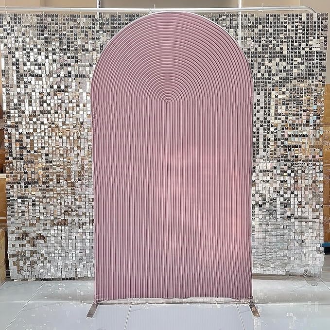 HUAYI Pink Ripples Pattern Arch Backdrop Cover for Birthday Party Wedding Baby Shower Decorations Chiara Backdrops Arched Wall Frame Stands Covers Props GP-456 3ft * 5ft