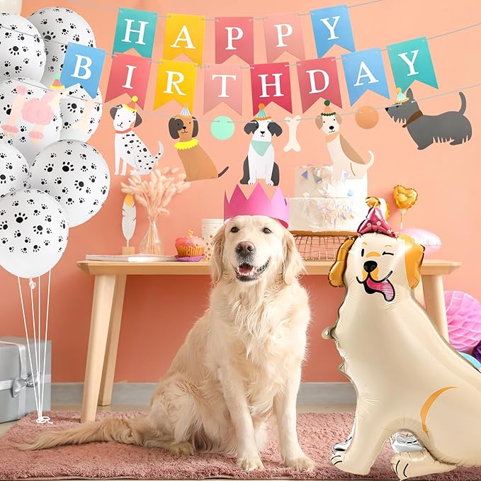 20 Pcs Dog Birthday Party Decoration Set Include Dog Foil Balloons Puppy Birthday Banner Paw Print Balloons Standing Cute Animal for Baby Shower Pets Themed Party Supplies Favors
