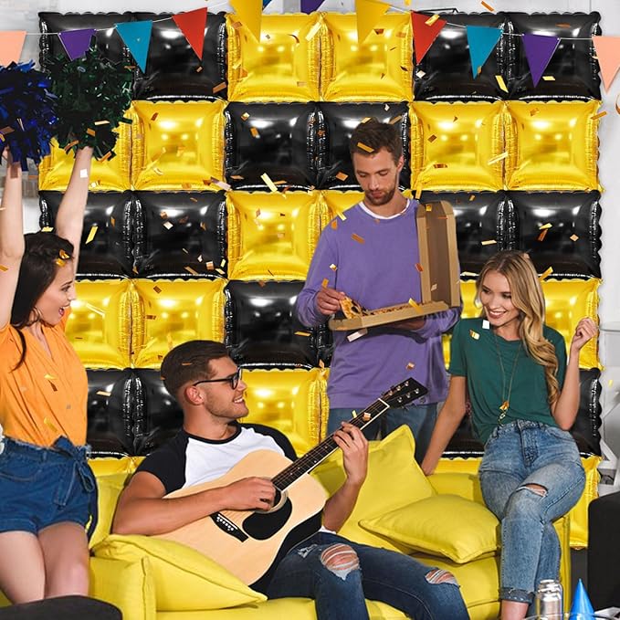 36 Piece XL Black and gold Double Sided Square Balloon Screen Tunnel Arch Kit Mylar Square Balloons For Baby Shower Graduation Prom Birthday Party Decorations