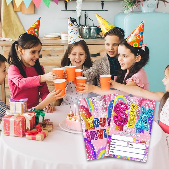 6th Birthday Party Invitations - 20-Pack of 4''x6'' Colorful Invite Cards with Envelopes, Double-Sided Fill In Birthday Celebrate Supplies & Decoration For Boys & Girls Teens - A04