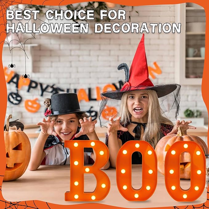 Halloween Decorations - Boo Light Up Letters Sign, Battery Operated LED Marquee Letter Lights for Halloween Mantel Decor, Window, Porch, Party Home Decor(Orange)