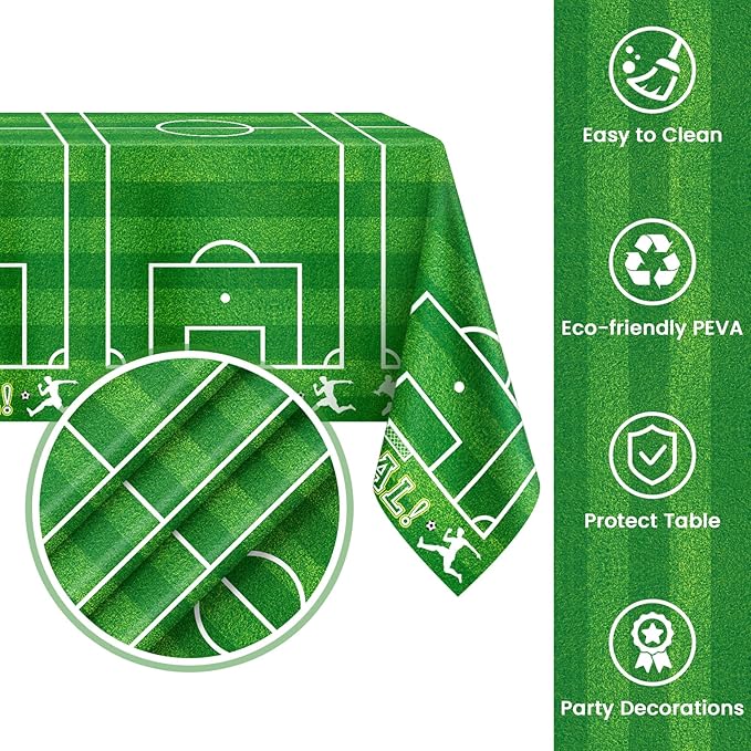 Mulbozy 4 Pcs Soccer Tablecloths Disposable, 54 × 108 Inch Soccer Party Decorations Table Cloth, Plastic Sports Table Cover for Picnic Birthday Party Supplies Decoration