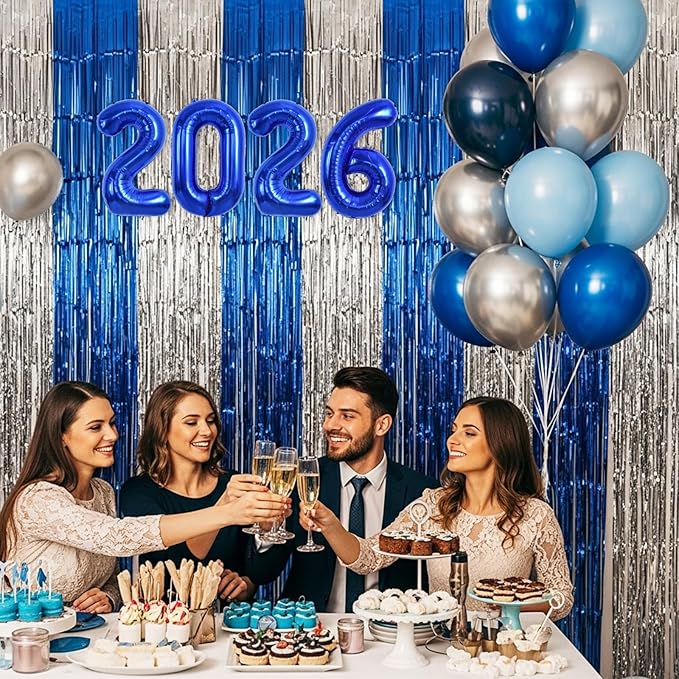 TONIFUL 2026 Navy Blue Foil Number Balloons 16 Inch Navy Blue Number Banner 2026 Graduation Aluminum Foil Mylar Balloons for New Year Eve Christmas Anniversary Party Supplies
