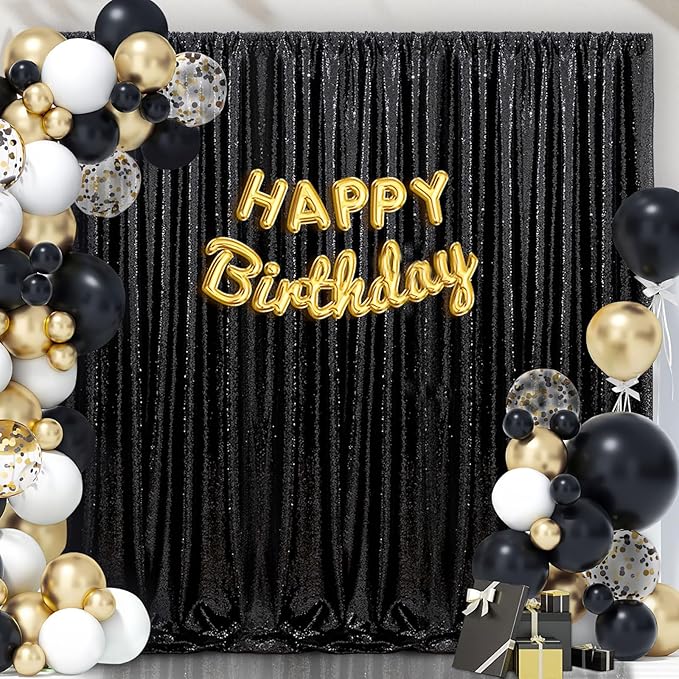 B-COOL Black Sequin Backdrop Curtains 2 Packs 3.3ftx8ft Sparkle Backdrop Fabric Glitter Background Drapes for Party Ceremony Wedding Birthday Decoration