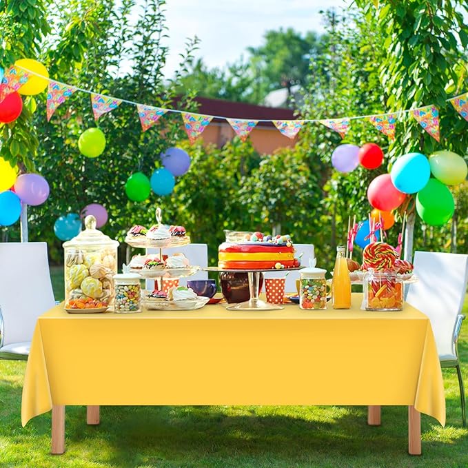 Mulbozy 12 Pcs Yellow Plastic Tablecloth for Rectangle Table, 54 × 108 inches Disposable Yellow Party Table Covers for Birthday, Anniversary, Wedding, Fine Dining, Graduation Party Decoration
