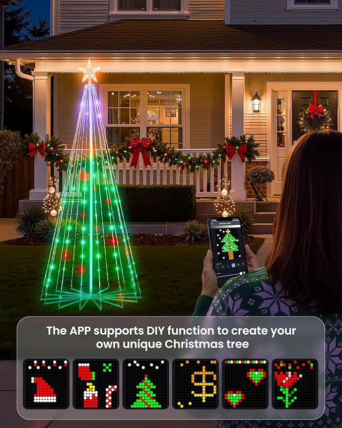 Smart Christmas Cone Tree LED Lights, 7ft 295 Music Sync with Remote APP and Pattern, Local Control and Text Displayable, 16 Million Colors Light Show Tree for Indoor Outdoor Decorations