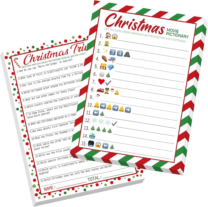 COCHIE 30 Players Christmas Party Games for Adults Family Office Large Groups, Xmas Parties Movies Pictionary Game, Guesstures Game, Christmas Trivia Games with Answer Key (Xmas Quiz)