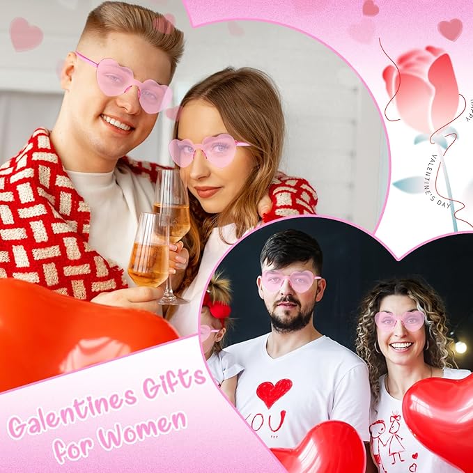 Valentines Heart Shaped Glasses for Women Girls 12 Pairs Valentines Party Favors Pink Sunglasses Bulk Galentines Day Decorations Valentine Glasses Goodie Bag Stuffers Gifts Eyewear Accessories Kids